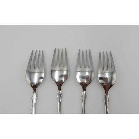 Stainless Steel Japan Dessert Salad Forks Rose Accented Motif Handle Flatware 4P - Picture 6 of 9